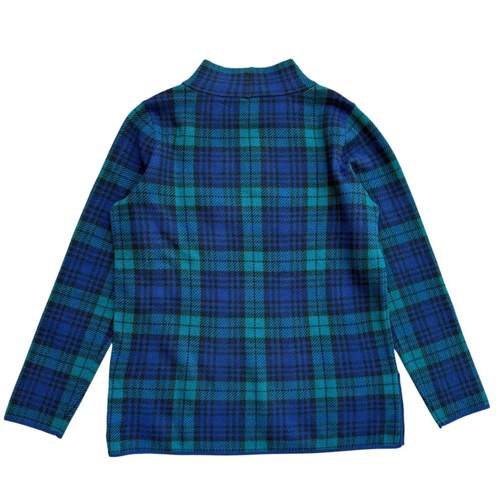 Appleseed's Womens Black Watch Plaid Mock Neck Sweater Blue Green Button M